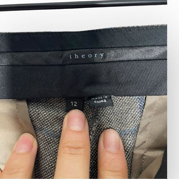 $285 Theory Cropped Wool Blend Windowpane Check Pants Size 12 - Picture 8 of 15